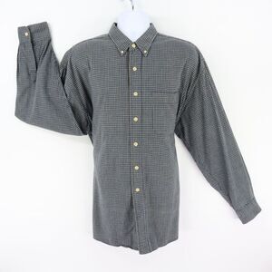 Emergency Exit Button Down Shirt Mens Size L Blue Plaid 100% Cotton Long Sleeves